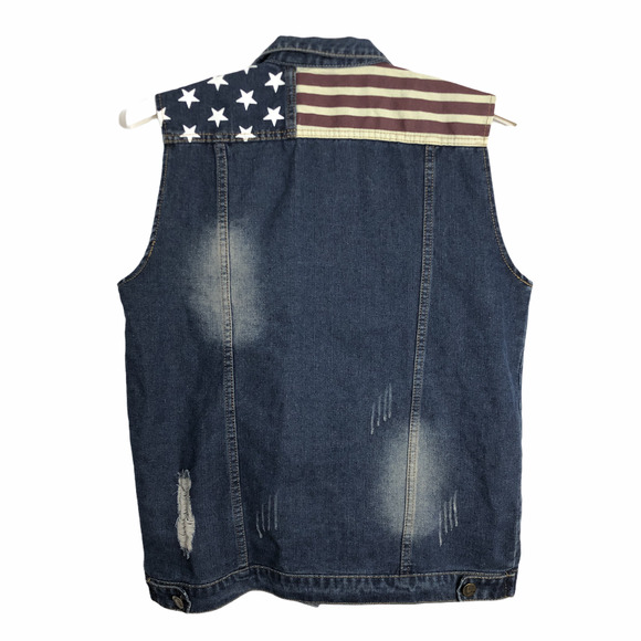 WantDo XL* American Flag Stars/Stripes Jean Vest - Picture 2 of 10